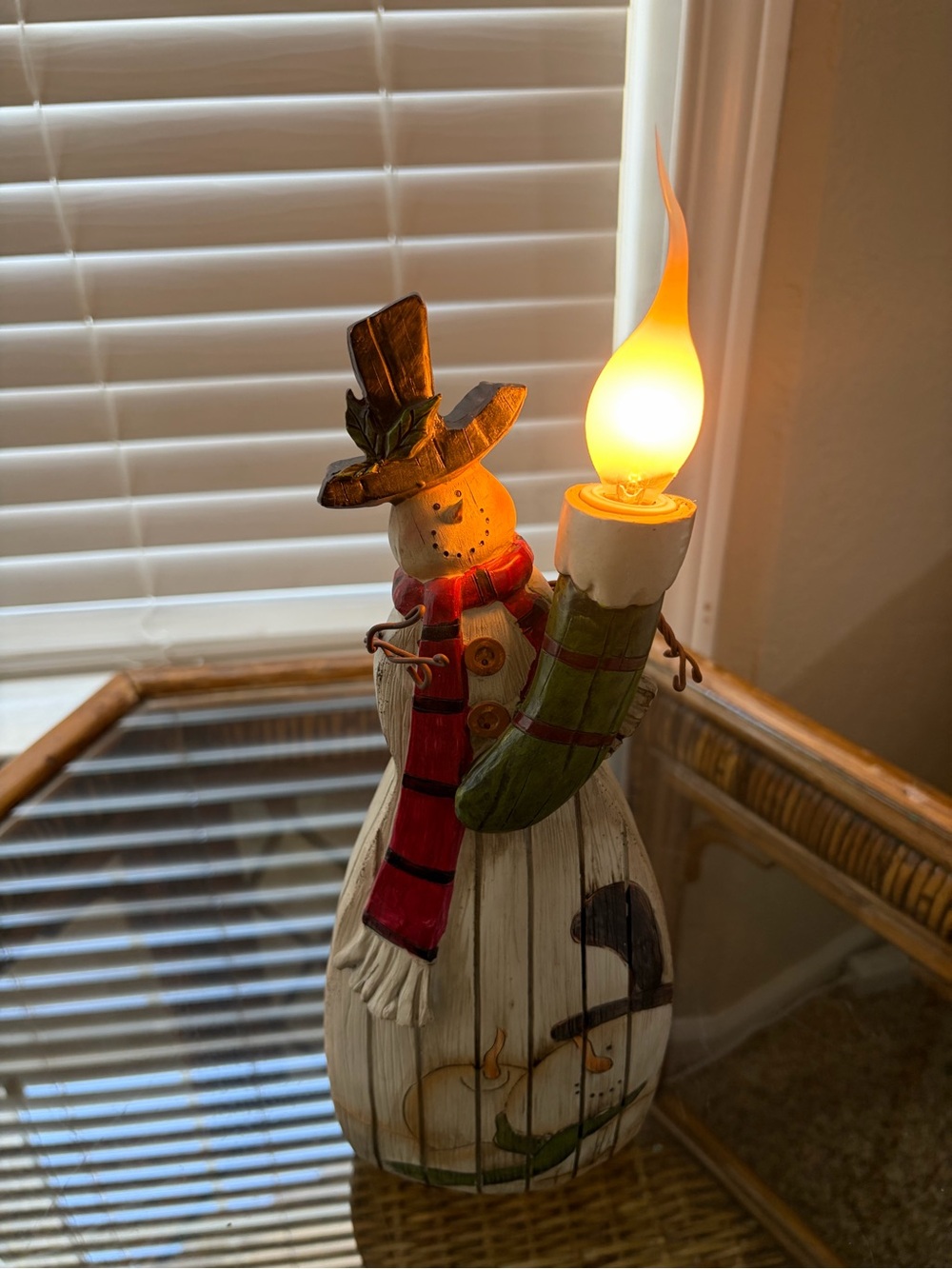 Vintage Snowman Night Light Table Lamp with Red Scarf